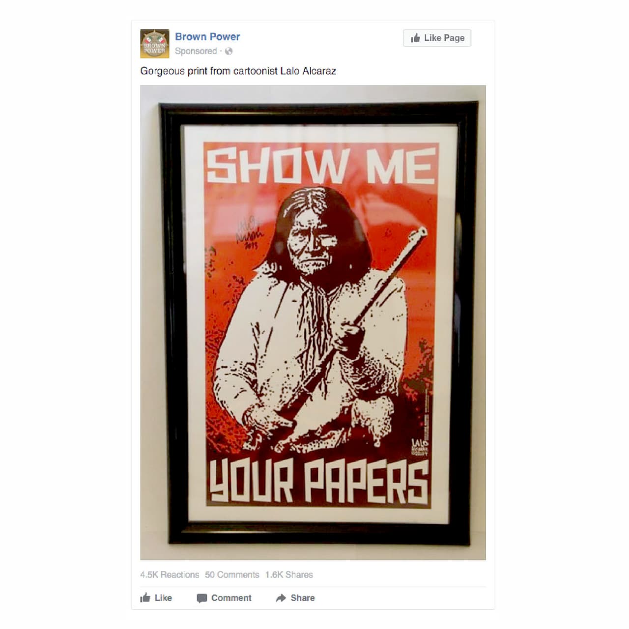 <b>Anuncio 2609.</b> “Hermosa obra de Lalo Alcaraz”. “Muéstrame tus papeles". 
<br>
<b>Costo:</b> 200 rublos (3.21 dólares).