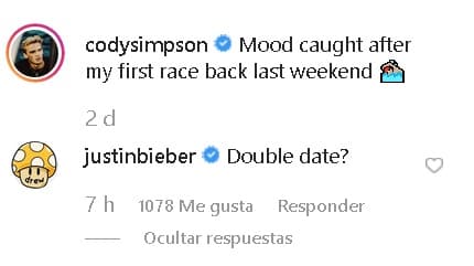 Luego agregó en otro mensaje: "
<b><a href="https://www.univision.com/famosos/con-un-picnic-en-el-parque-y-hasta-hamburguesas-estas-son-las-primeras-fotos-de-justin-y-hailey-tras-su-boda-fotos" target="_blank">¿Doble cita?</a></b>", sugiriendo una salida entre él, su esposa Hailey Baldwin, Cody Simpson y Miley Cyrus.