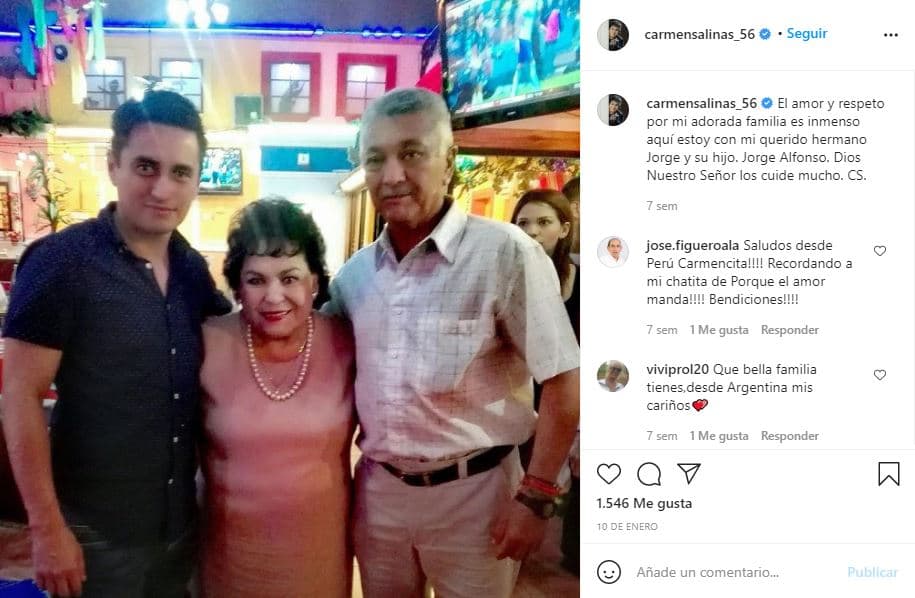 El 10 de enero, la actriz que es conocida con el apodo de 'La Corcholata' compartió una foto de su hermano Jorge y de su hijo Jorge Alfonso. "Dios Nuestro Señor los cuide mucho", anotó.