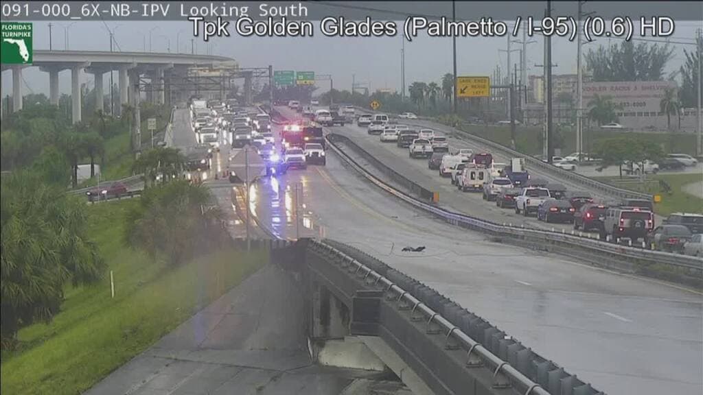 Volcadura e incendio de camión de carga en autopista de Miami-Dade deja un herido