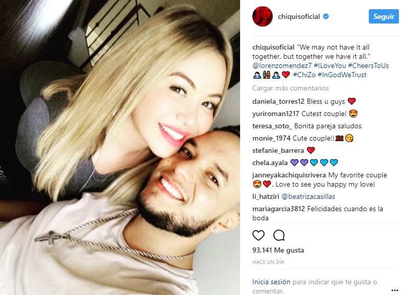 Y no podía faltar el mensaje para su 'amorcito' Lorenzo Méndez, el cual confirma lo enamorada que está del cantante de banda.