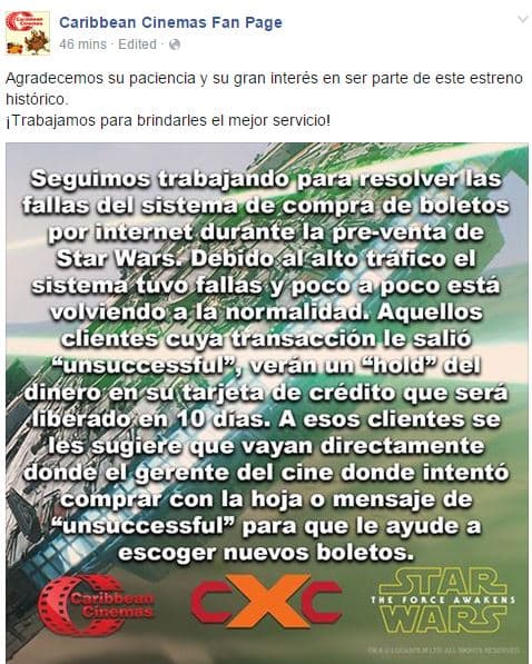 Venta caótica de boletos Star Wars