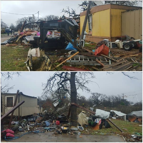 Cuantiosos daños en parque de casas móviles en Tolar, cerca de Grandbury, Texas