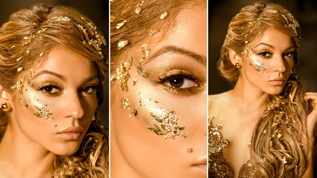 Las plumas doradas predominan y al unirlos con el maquillaje impregnan y destacan cierto toque místico