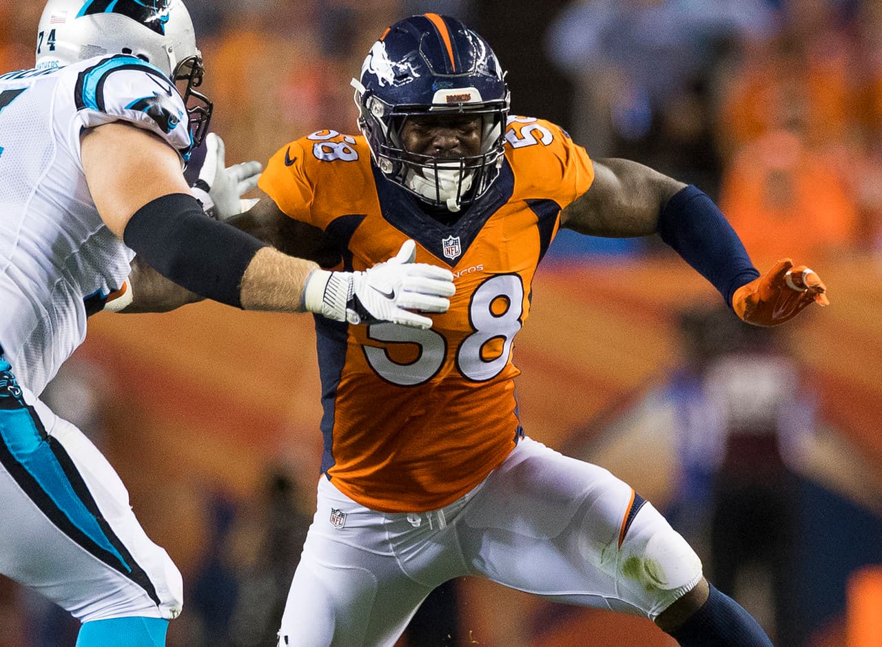 <b>Denver Broncos: VON MILLER</b> 
<i>(6 temporadas)</i>
<br>El receptor abierto Demaryius Thomas ha sido una joya para Denver, pero Miller es un talento de nivel 
<i>MVP</i> que juega su mejor fútbol americano cuando el foco está en su punto más encendido. Después de una actuación ultra dominante en el
<i> Super Bowl 50</i>, Miller fue apenas superado por Khalil Mack para recibir los honores como el 
<i>Jugador Defensivo del Año</i> en 2016. Justo enmedio de la flor de su carrera, la fuerza natural más talentosa de Denver será un factor en la AFC Oeste profundamente en el futuro.