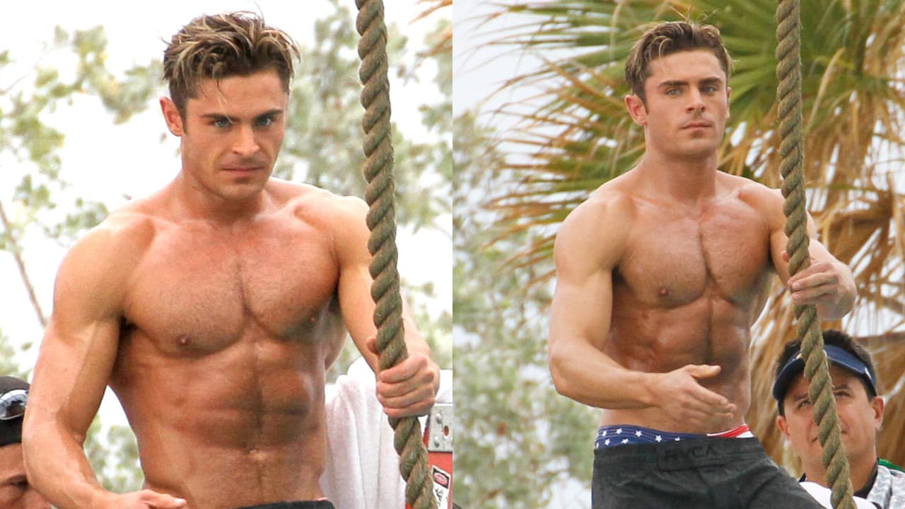 Zac Efron durante as gravações de "Baywatch" (2017)