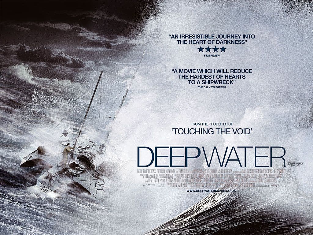 <b>Deep Water</b>
<br>Cuenta el viaje de Alex Rust, quien con 25 años abandonó su vida citadina y, con un bote modesto, navegó alrededor del mundo.