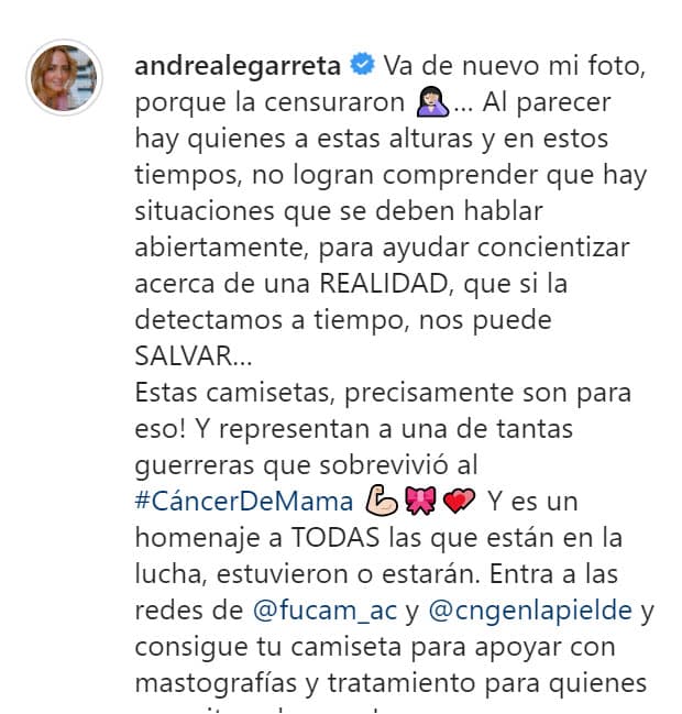 La presentadora no aclaró si la plataforma le bajó la foto original a partir de las denuncias que pudo haber recibido por parte de los usuarios o si fue por una regla que la artista haya violado. 
<br>