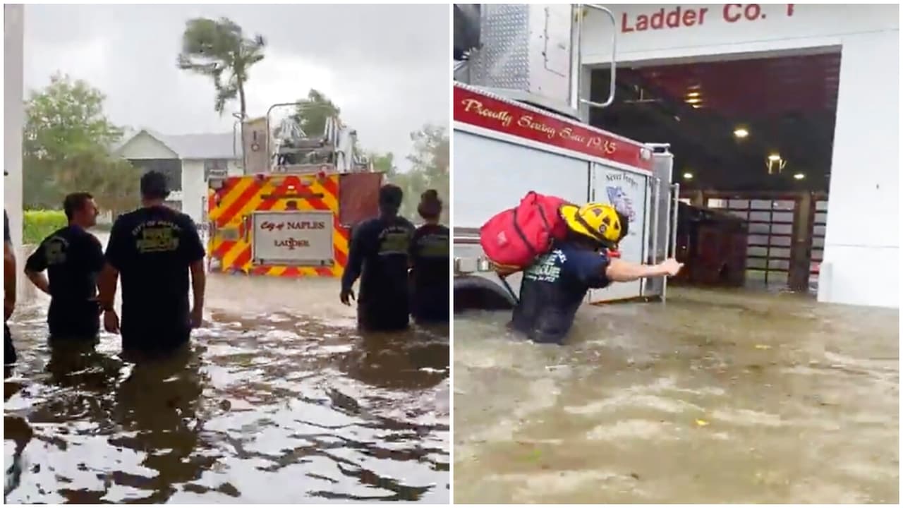 Los valientes bomberos de Naples trabajaron con el agua hasta la cintura por el huracán Ian