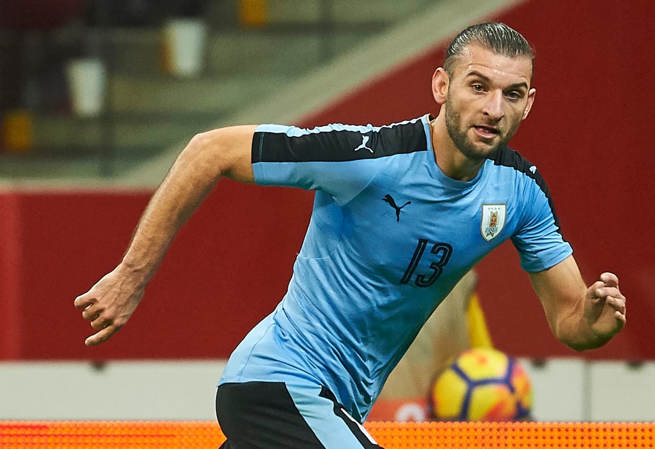El defensa de Uruguay, Gastón Silva, en un partido amistoso contra Polonia en 2017.