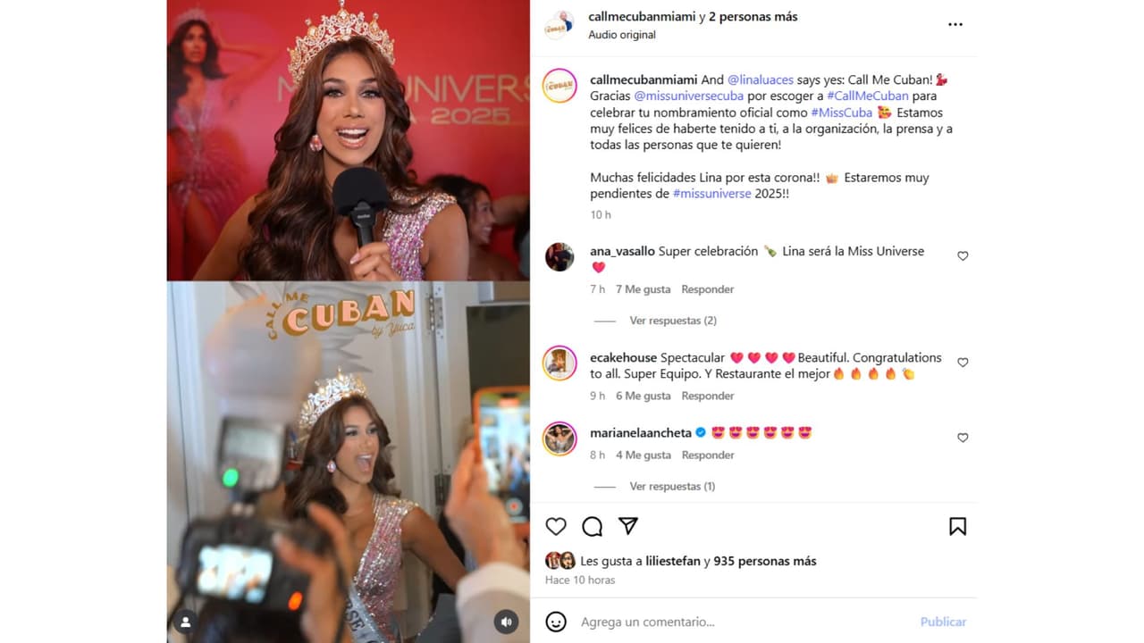 La hija de Lili Estefan celebra su triunfo como Miss Universe Cuba 2025.