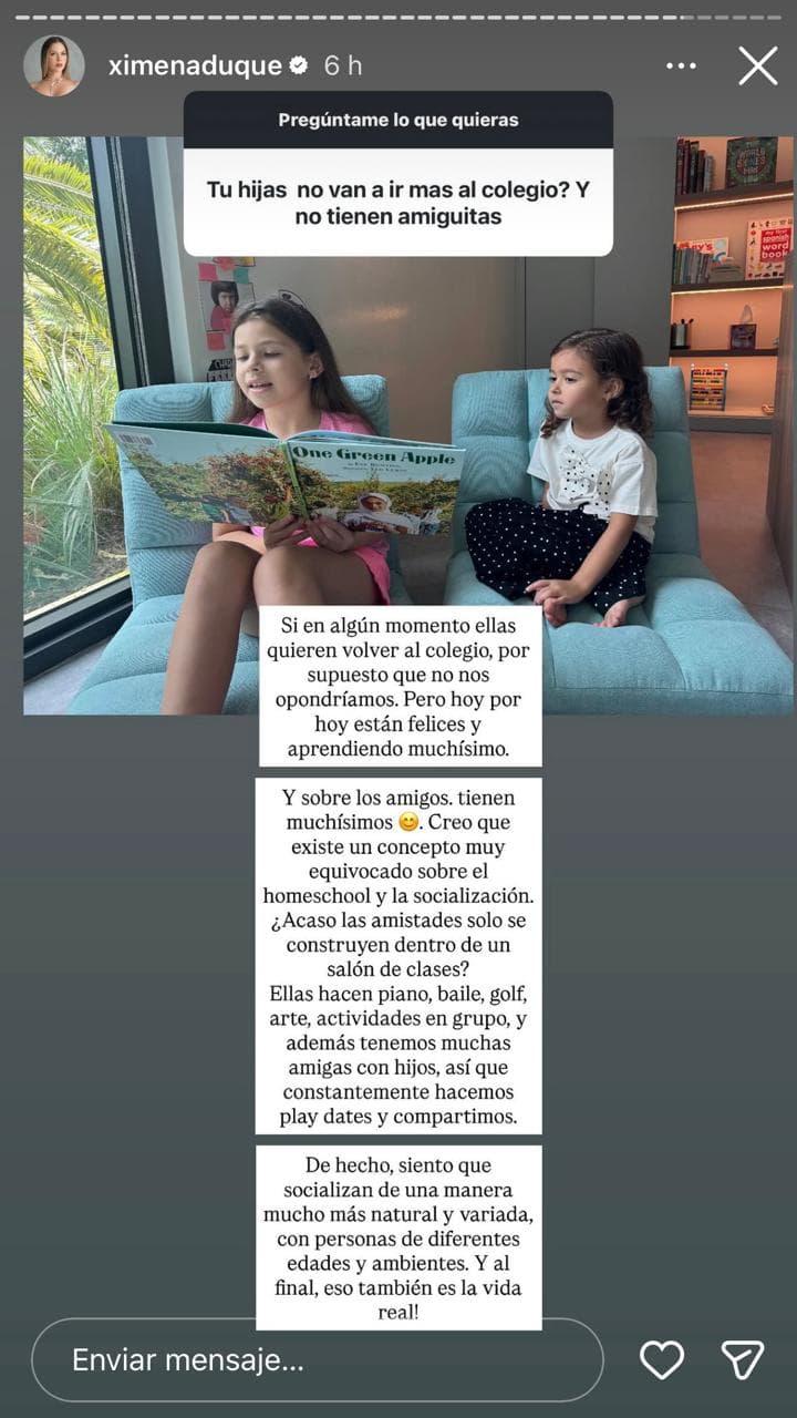 Ximena Duque fue clara al hablar de la educación que reciben sus hijas.