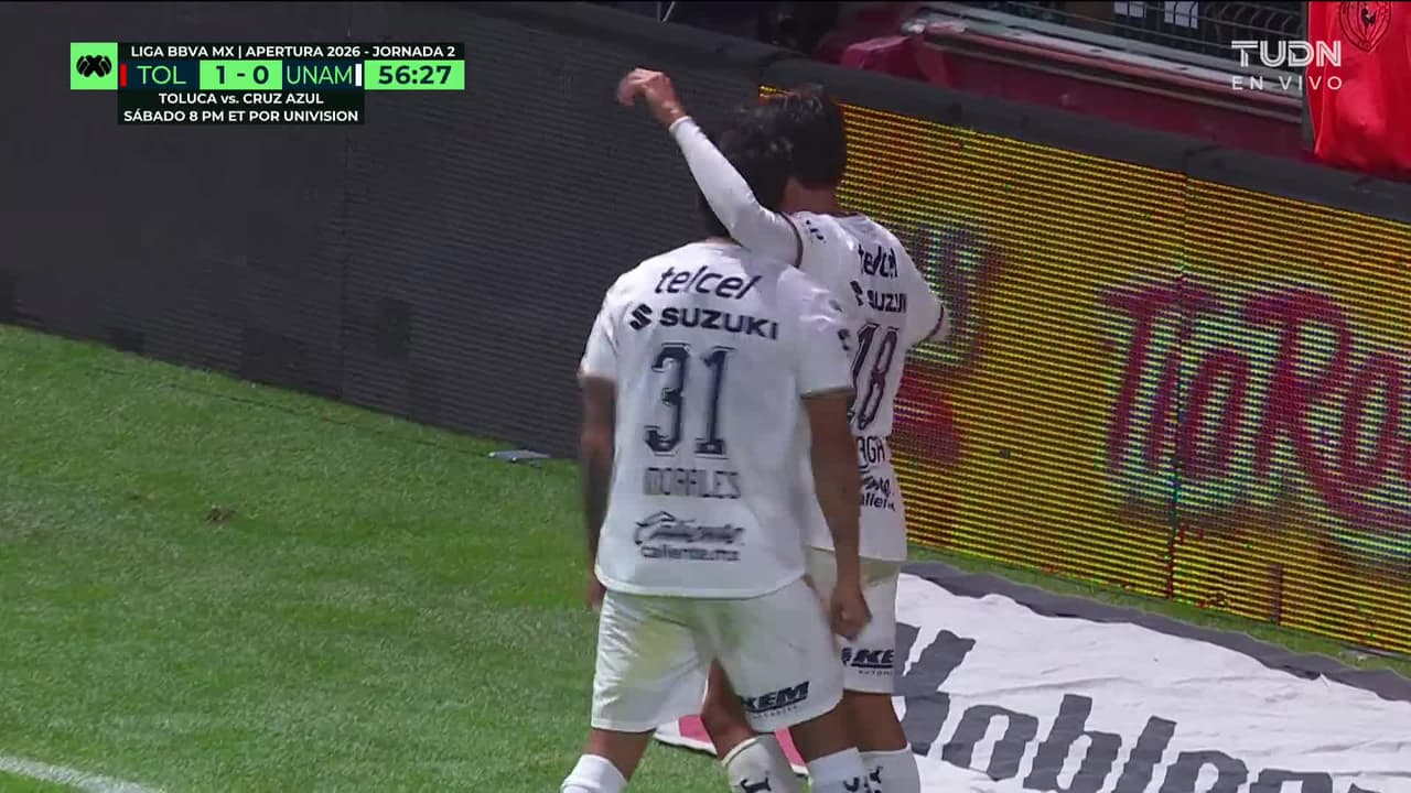 ¡GOL! anota para Pumas UNAM. Víctor Arteaga