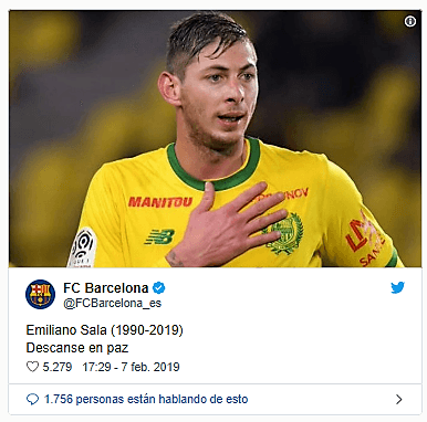 El Fútbol Club Barcelona no se abstrajo de la noticia y mandó condolencias también.