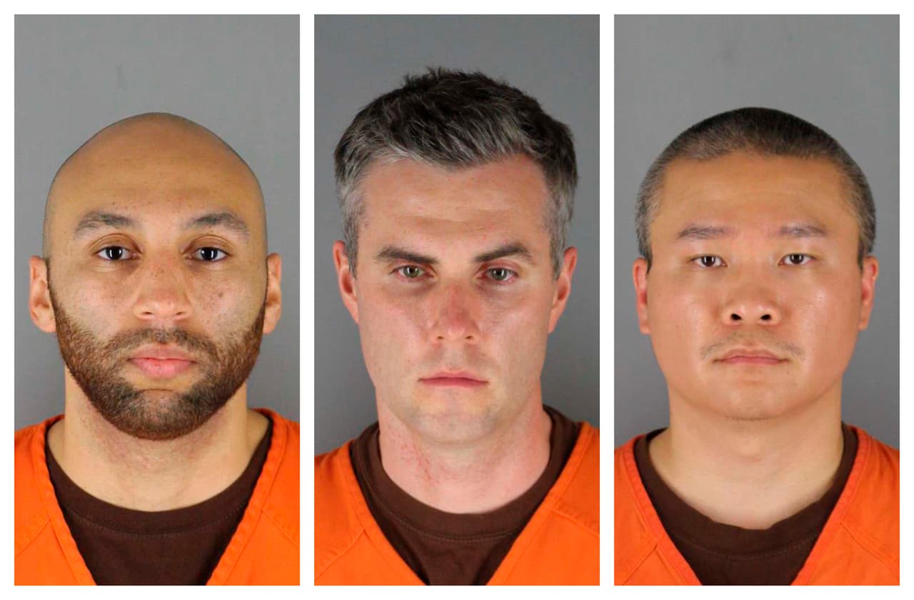 Esta combinación de fotos proporcionadas por la Oficina del Sheriff del Condado de Hennepin en Minnesota el miércoles 3 de junio de 2020 muestra a J. Alexander Kueng, de izquierda a derecha, Thomas Lane y Tou Thao.