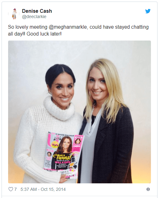 La portada es protagonizada por Kate Middleton, quien sería su futura concuñada dos años más tarde, y la evidencia se encuentra en el Twitter de la editora asistente de U Magazine, Denise Cash, quien publicó la imagen de Meghan sosteniendo la revista en octubre de 2014.