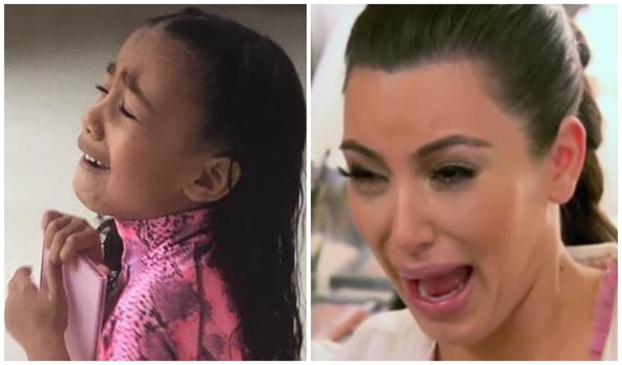 Pues la cara que hace North mientras está llorando es muy parecida a la del meme más icónico de su mamá: la famosa ‘Crying Kim’.
<br>
