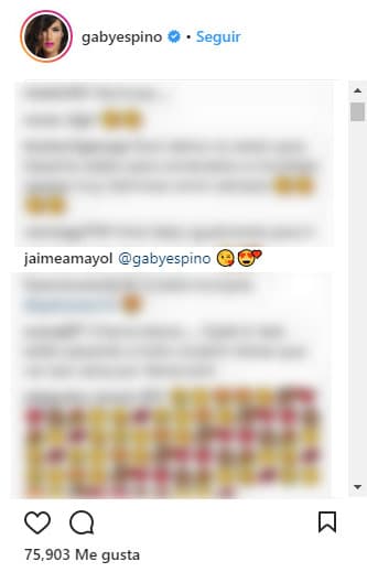 Los comentarios y 'likes' de los fans no se dejaron esperar, sin embargo sorprendió el mensaje de una persona en especial: 
<b>Jaime Mayol </b>la mencionó e incluyó románticos emojis.