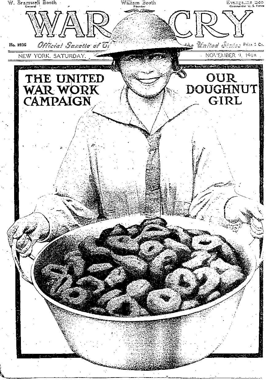 Cubierta de la Revista del Ejército de Salvación del 9 de noviembre de 1918 que muestra a las 'doughnut girls' estadounidenses voluntarias en Francia.