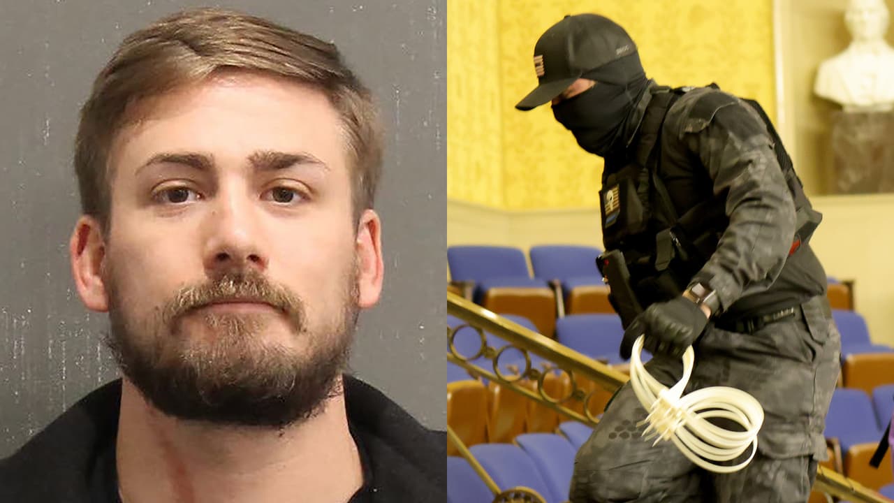<b>Eric Gavelek Munchel</b>. Este hombre de 30 años fue fotografiado dentro del Senado vestido con ropa militar y llevando esposas plásticas. Fue detenido en Nashville, Tennessee, el domingo. Uno de los funcionarios involucrados en el caso declaró que las autoridades habían recuperado varias armas al momento de su arresto. 
<a href="https://www.justice.gov/usao-dc/pr/two-men-charged-connection-events-us-capitol"><u>Sobre él pesa un cargo por entrar o permanecer en un edificio restringido sin autoridad legal y otro por entrada violenta y conducta desordenada en los terrenos del Capitolio</u></a>.
<br>