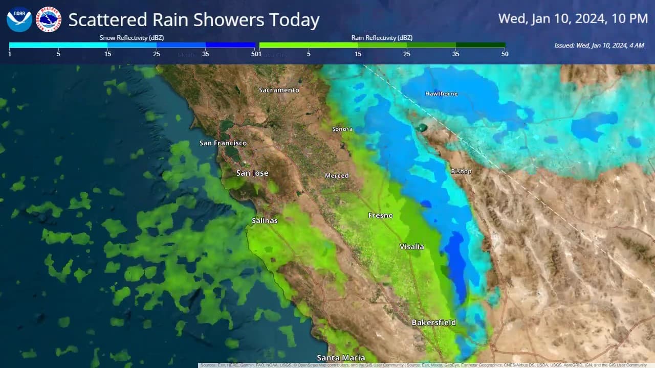 Hacia las 10 pm, las lluvias se alejan en su mayoría del Área de la Bahía, para permanecer en el sur de la Costa Central y partes del Valle Central, intensificándose hacia el sur.