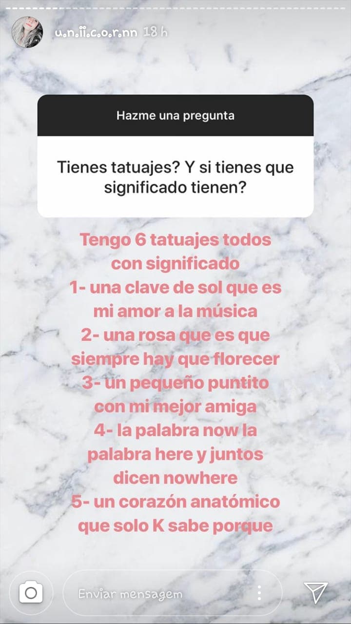 La hija de 'La Gaviota' también respondió si tiene o no tatuajes y además compartió el significado que tiene cada uno de estos.