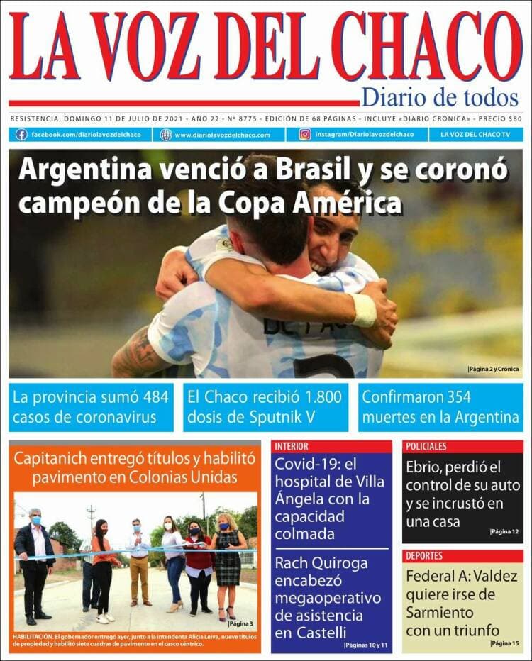 Argentina rompe la maldición y 28 años después consigue, de la mano de Lionel Messi, el título de campeones de la Copa América. La prensa argentina enaltece la hazaña, así como la prensa internacional del continente americano.