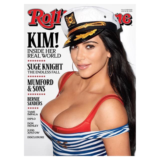 Esta no es la primera vez que Kim aparece en portada. Con tremendo escote engalanó la revista 'Rolling Stone'.