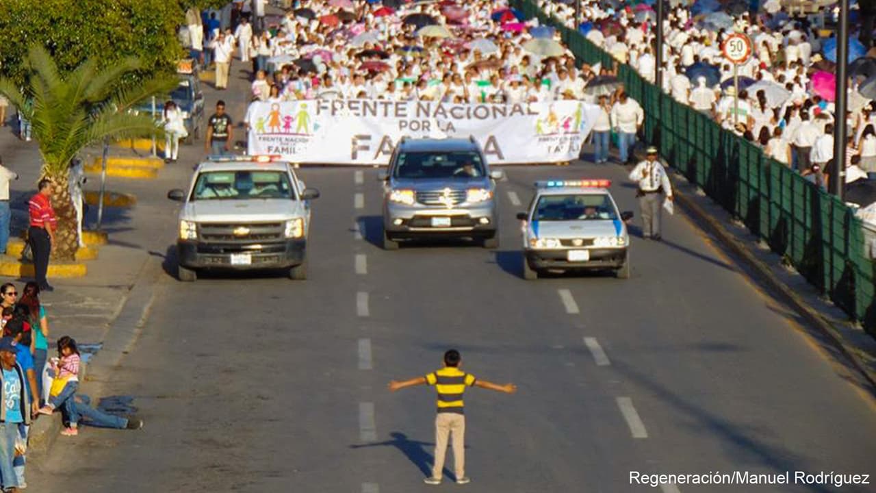 ¿Cuál es la historia detrás de la foto del niño que para una marcha en México?