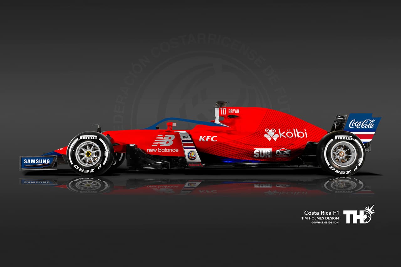 <b>Costa Rica</b>
<br>Esta selección, que calificara en el último minuto al Mundial Rusia 2018, tiene su coche de F1 basado completamente en el color rojo de su uniforme.
<br>Jugador: N° 10 Bryan Ruiz (mediocampista)