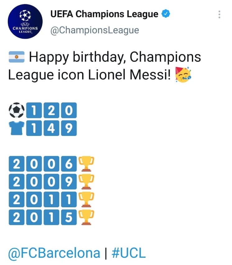 La UEFA Champions League recuerda el número de goles, de partidos y de copas ganadas.