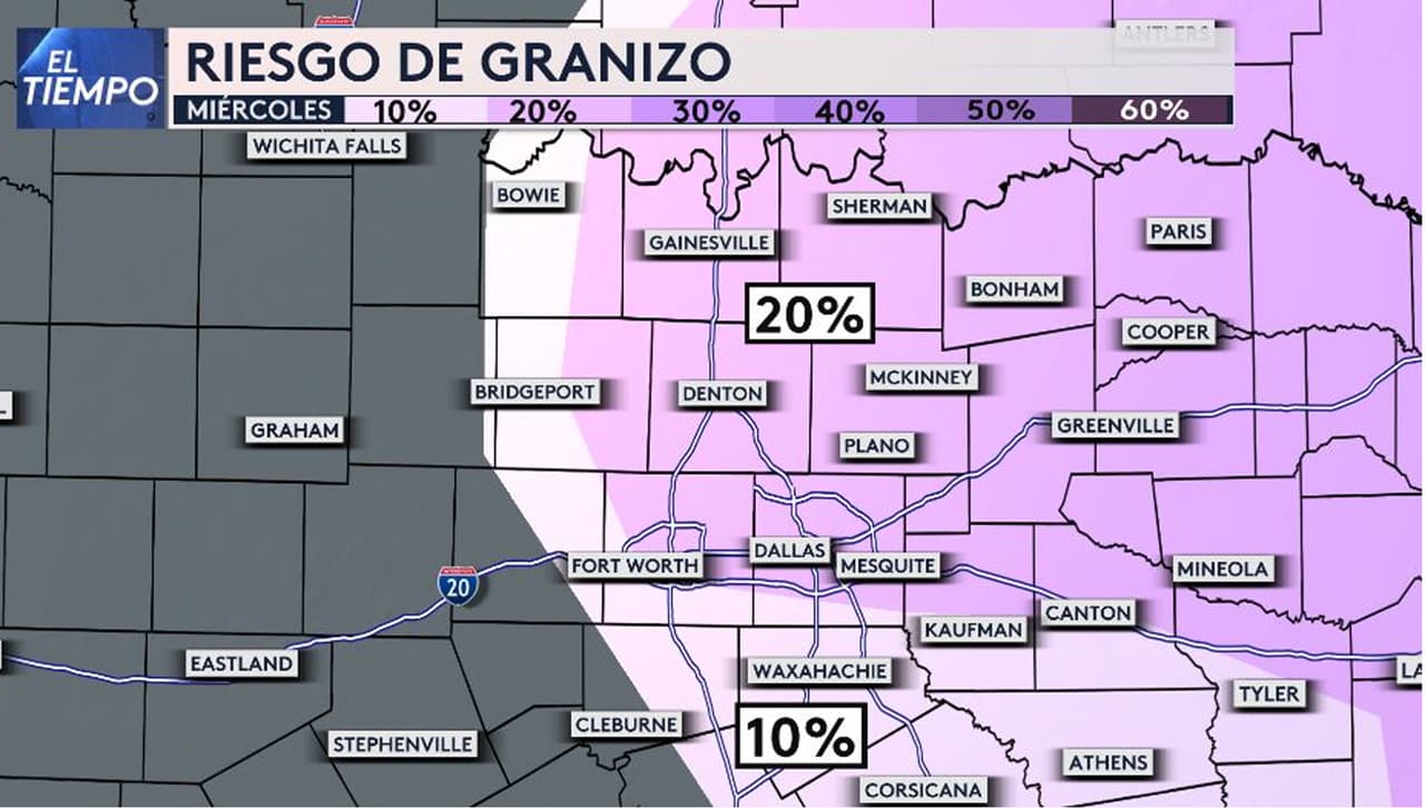 “Existe la 
<b>posibilidad de granizo grande al norte de la I-20</b>, cerca de donde se desarrollan inicialmente las tormentas”, comenta nuestra meteoróloga.