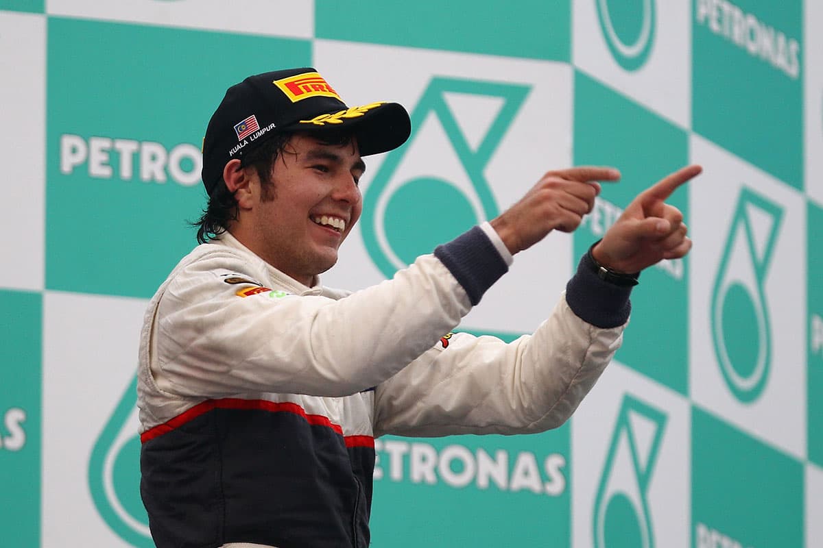 El 2012 llegó con el primer podio para el mexicano en el Gran Premio de Malasia, con un excelente manejo bajo la lluvia.