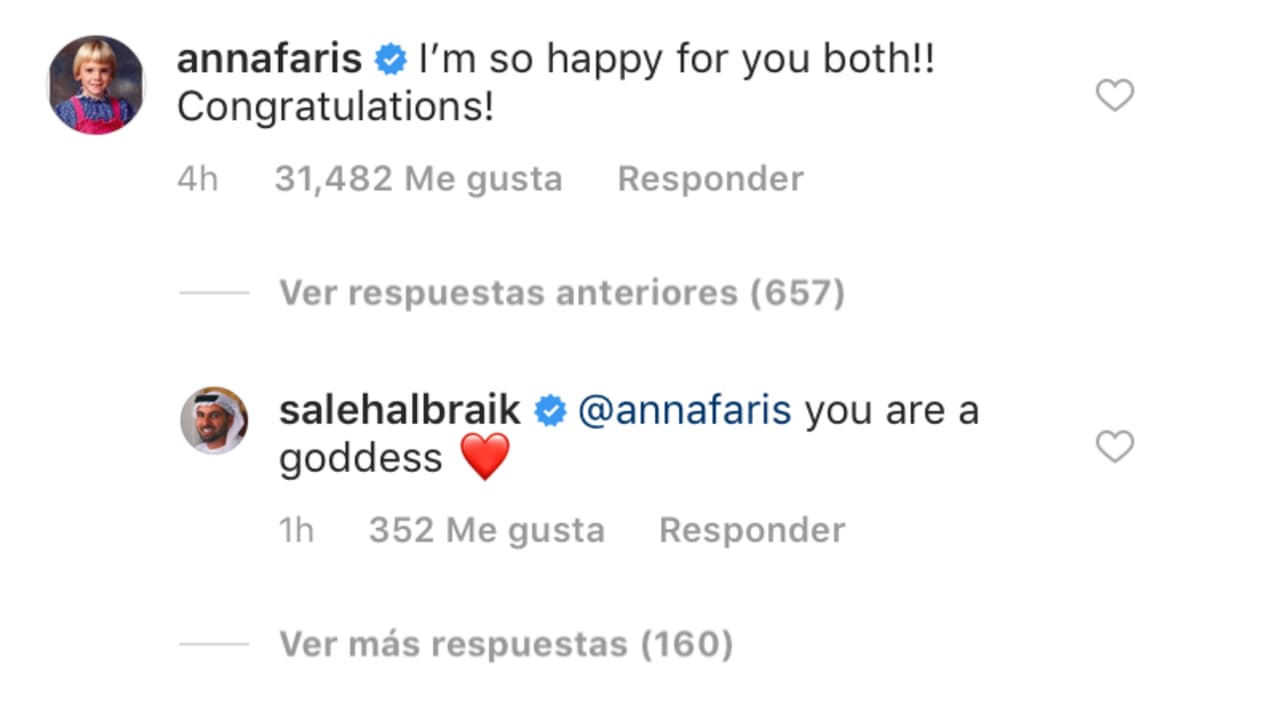Anna Faris escribió: "Estoy muy feliz por ustedes dos. Felicidades". Y de inmediato los comentarios aplaudiendo el detalle de la ex de Chris Pratt no tardaron en aparecer.