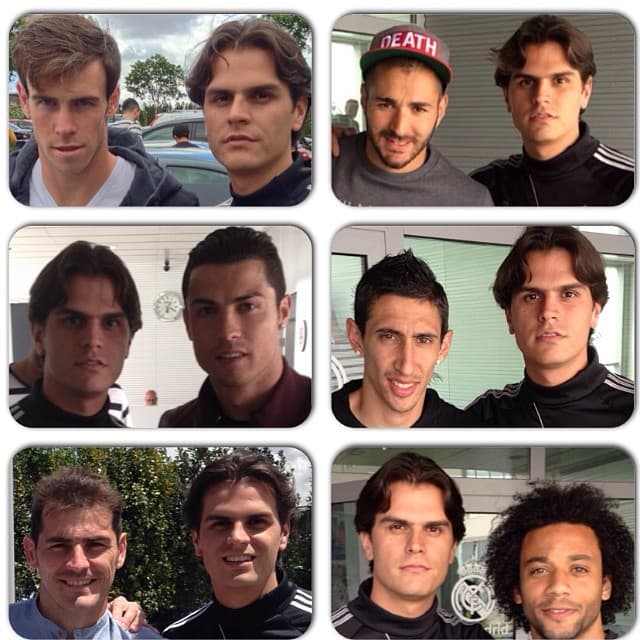 Valladares presume su afición por los "merengues"; aquí se le ve junto a Bale, Benzemá, CR7, Di María, Iker y Marcelo.