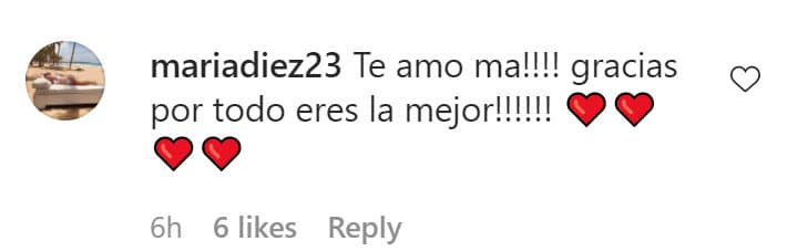 María respondió el detalle de su mamá con un cariñoso mensaje al que agregó corazones.
<br>