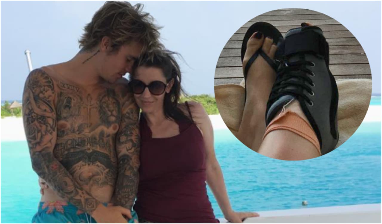 La mamá de Justin Bieber se rompe el pie durante sus vacaciones, y él se desvive por ella