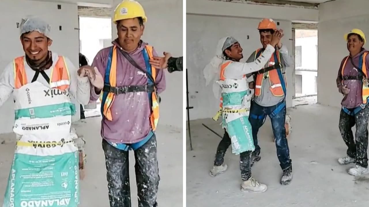 Albañiles bailando vals