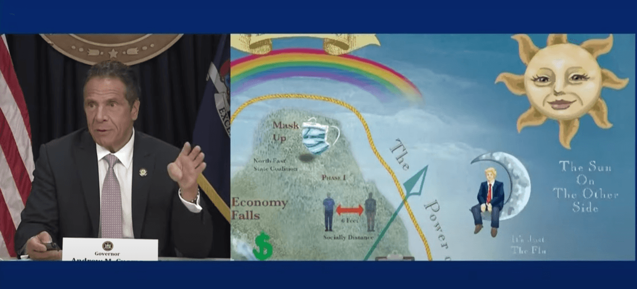 El curioso afiche que creó el gobernador Cuomo para conmemorar la "batalla" de Nueva York contra el coronavirus