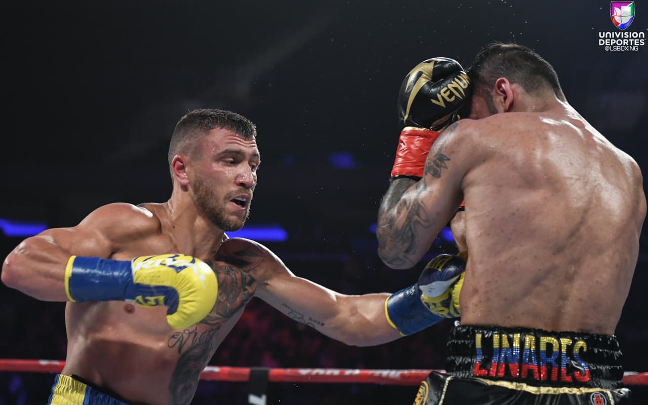 Jorge Linares y Vasyl Lomachenko brindaron la pelea del primer semestre del 2018 en el Madison Square Garden. El venezolano mandó al ucraniano a la lona en el sexto round, pero éste se levantó para terminar la contienda en el décimo asalto con un fulminante gancho al hígado. De esta forma, Lomachenko se convirtió en el campeón mundial ligero de la AMB y obtuvo se tercer título en tres categorías de peso diferentes (pluma, superpluma y ligero).
