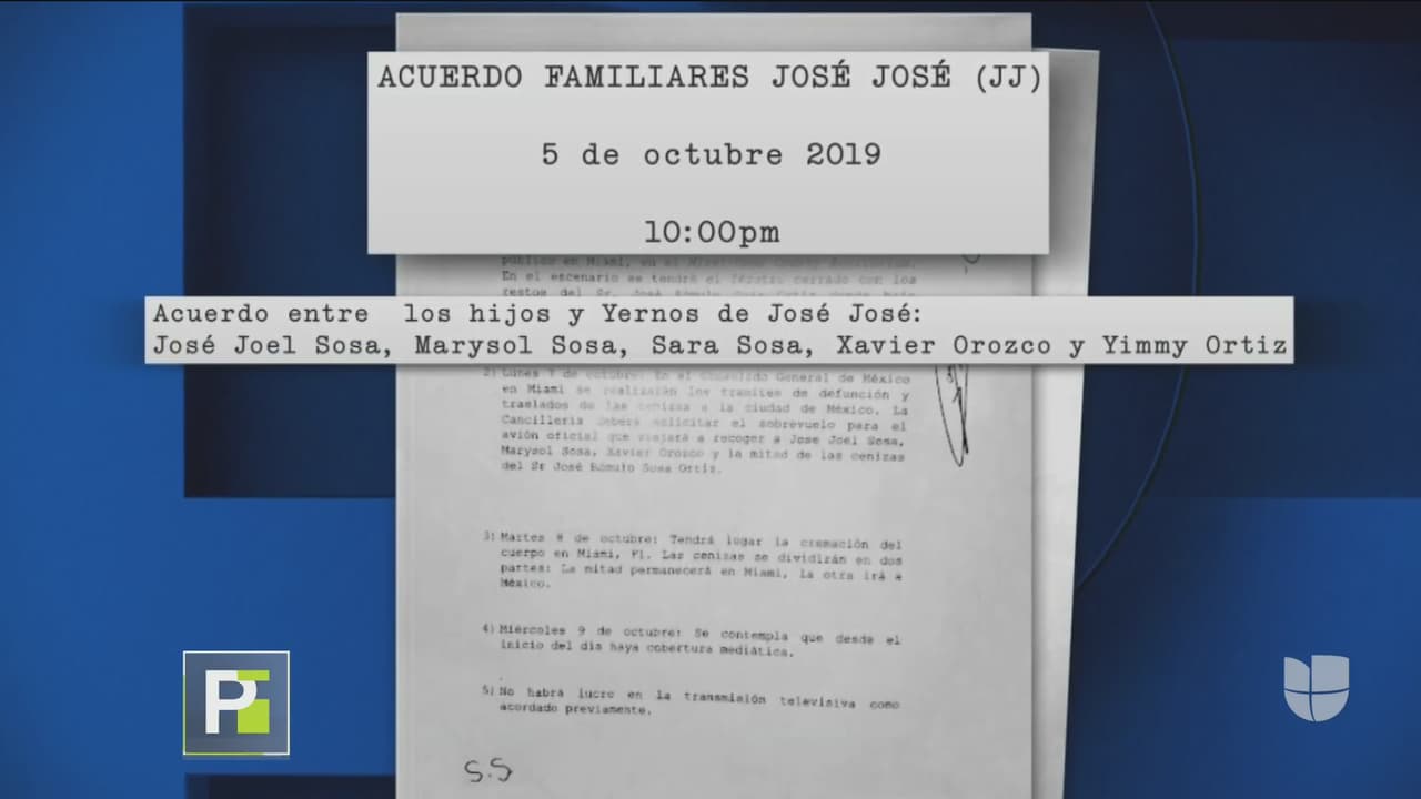 El acuerdo fue firmado por los tres hijos de José José, además de sus yernos, Xavier Orozco y Yimmy Ortiz, el 5 de octubre a las 10 pm.
