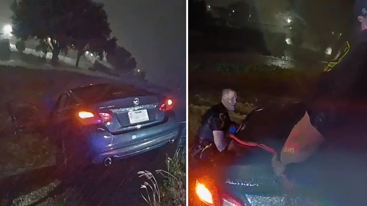 Policías rescatan a familia atrapada en su auto por inundación en el norte de Texas