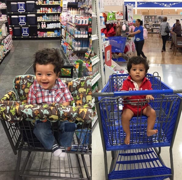 A quien también le encanta hacer las compras es a Baby Joshua. A la izquierda lo vemos cuando su mami lo lleva al supermercado, a la derecha cuando sus papá hace las compras.