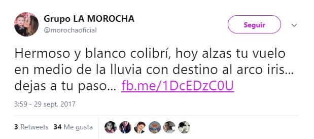 La cantante escribió un emotivo mensaje a quien llamó: "hermoso y blanco colibrí".