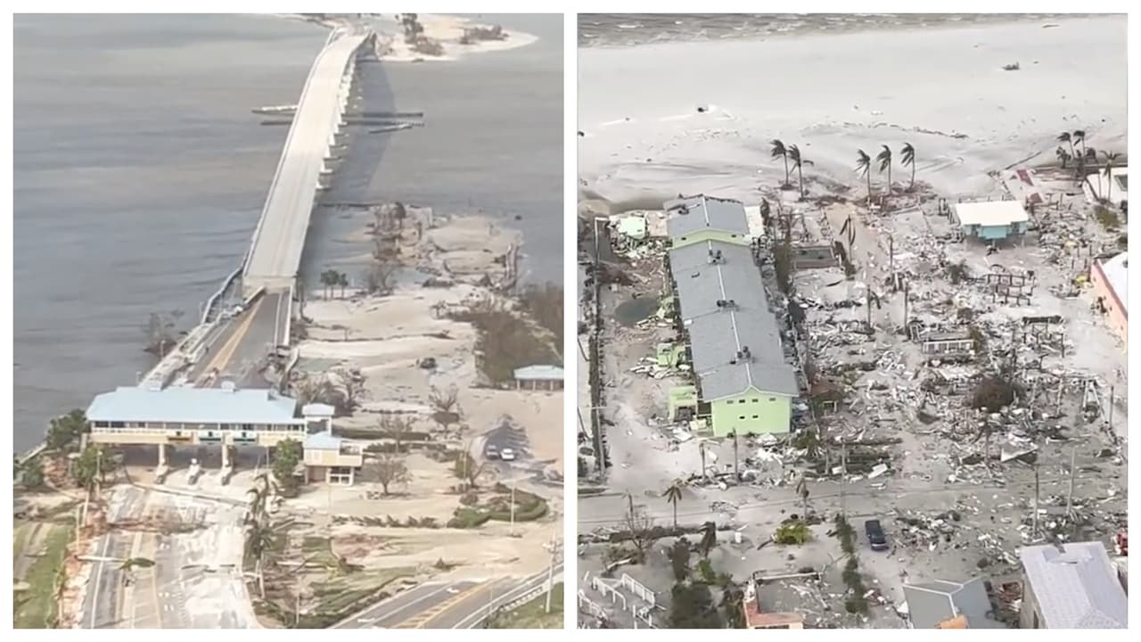 A video taken from the air by Lee County Sheriff Carmine Marceno shows the damage to homes and infrastructure from Hurricane Ian's devastating landfall in Fort Myers.