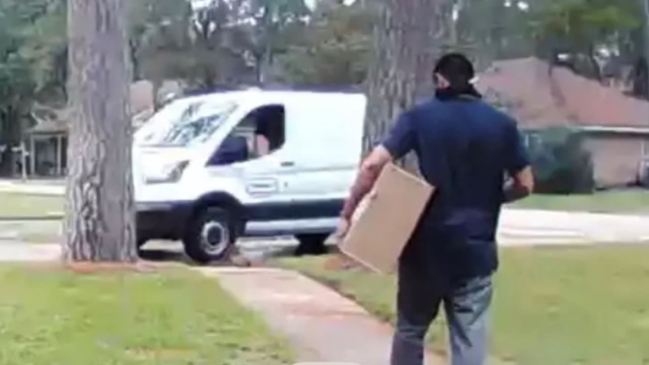 Las imágenes muestran al sospechoso que después de robar el paquete en una casa ubicada en la cuadra 9600 de Fernchurch Drive, huyó en una camioneta blanca.