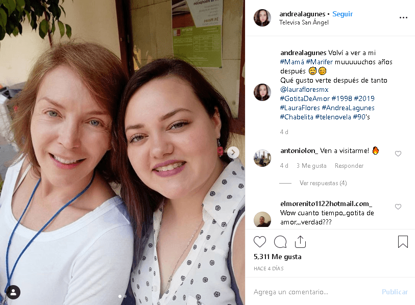 Para inmortalizar el momento, Andrea Lagunes se tomó una selfie con Laura y la publicó en su red social con otra fotografía de la telenovela y un breve, pero nostálgico mensaje.