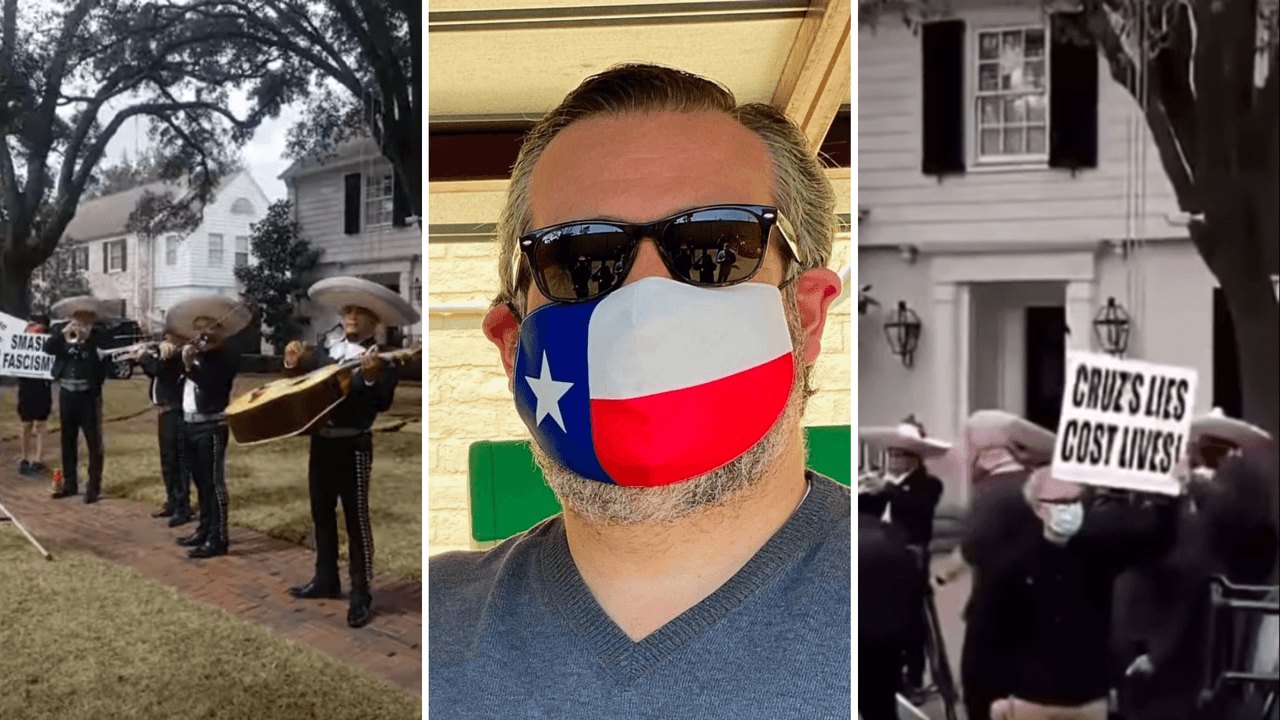 “Cancún Cruz”: manifestantes llevan mariachi a casa de Ted Cruz y piden su renuncia