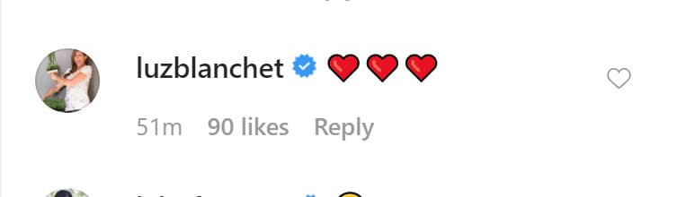 La presentadora 
<b><a href="https://www.youtube.com/watch?v=j-dXOQPQ0V4" target="_blank">Luz Blanchet </a></b>fue de las primeras en reaccionar ante la foto y le dedicó una tripleta de corazones a la 
<b><a href="https://www.univision.com/famosos/rbd-se-reencuentra-a-11-anos-de-su-separacion-y-esto-fue-lo-que-se-dijeron-tras-darse-un-emotivo-abrazo-fotos" target="_blank">exintegrante de RBD</a></b> y a su hijo. 
<br>