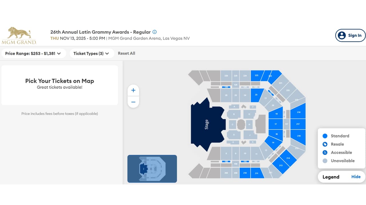 Compra boletos para Latin GRAMMY 2025 en la página de MGM Grand Garden Arena